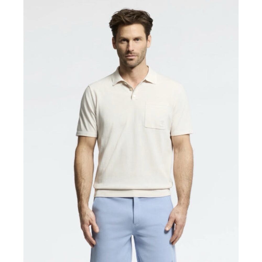 BNWT Psycho Bunny Longford Fine Knit Polo Mens XXL Natural Linen Beige Cotton